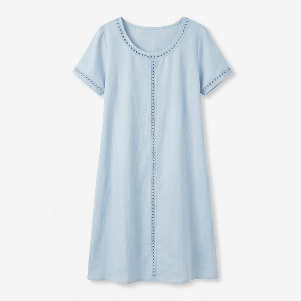 Lunavia™ Eyelet Trim Linen Midi Dress for Effortless Summer Style
