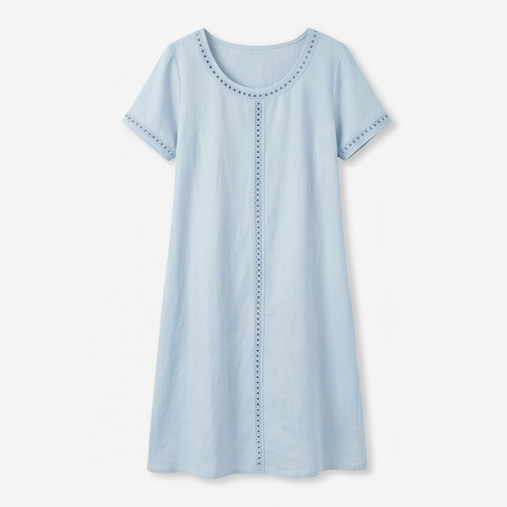 Lunavia™ Eyelet Trim Linen Midi Dress for Effortless Summer Style