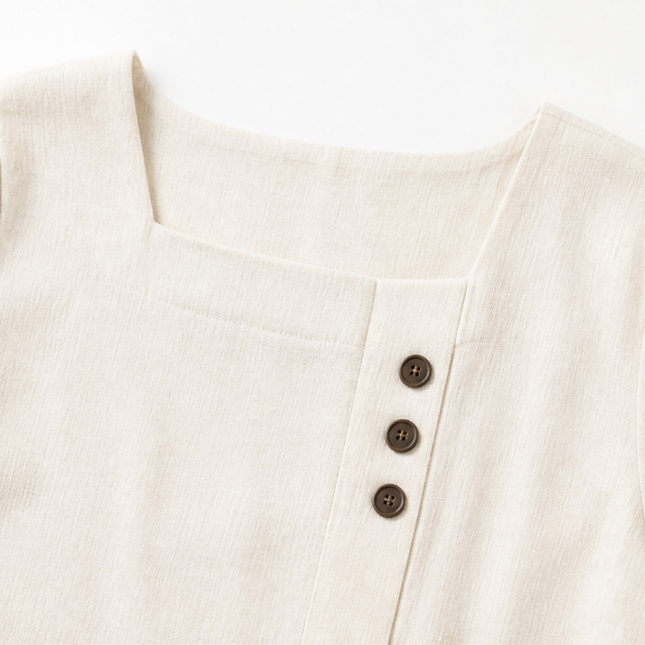 Lunelle™ – Women's Linen 2-Piece Set with Wide-Leg Pants and Button Detail