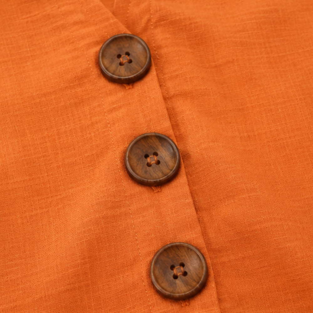 Laurelle™ – V-Neck Ruffle Sleeve Blouse with Wooden Buttons
