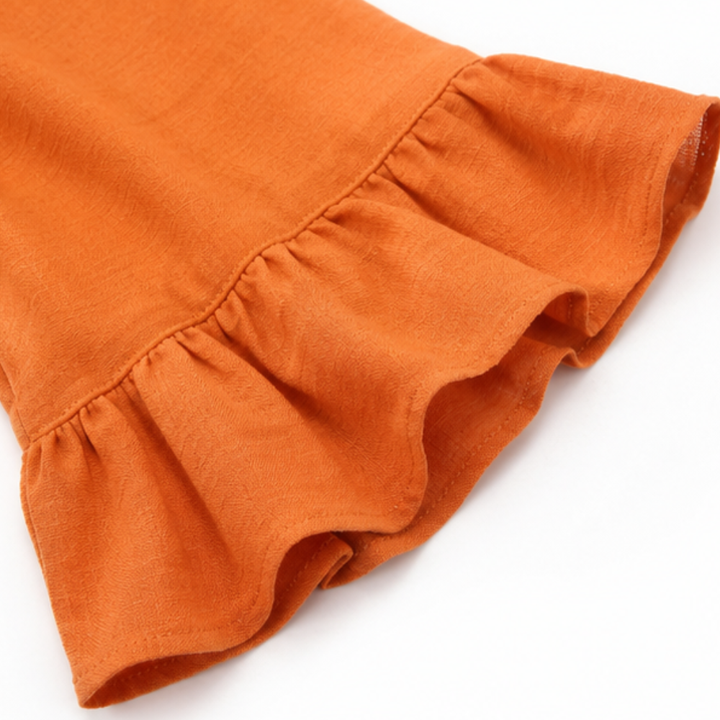 Laurelle™ – V-Neck Ruffle Sleeve Blouse with Wooden Buttons