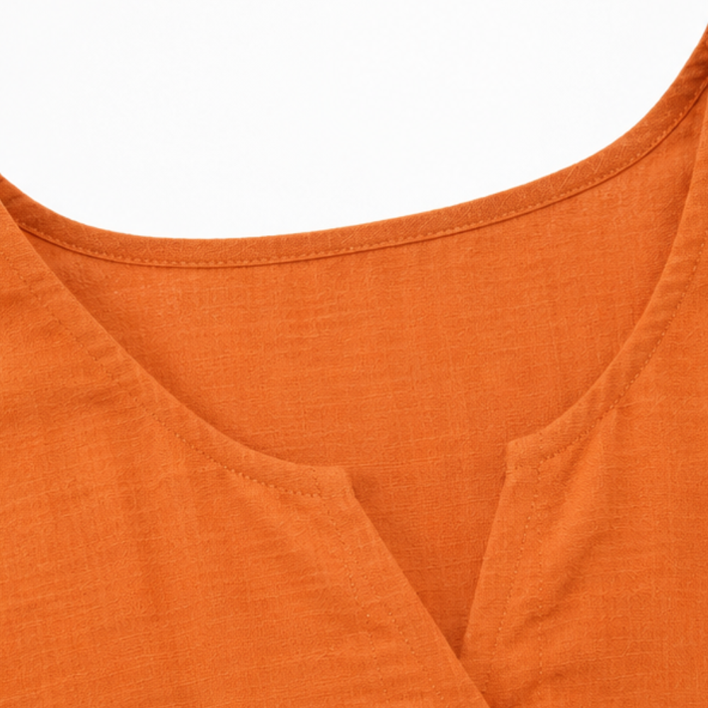 Laurelle™ – V-Neck Ruffle Sleeve Blouse with Wooden Buttons