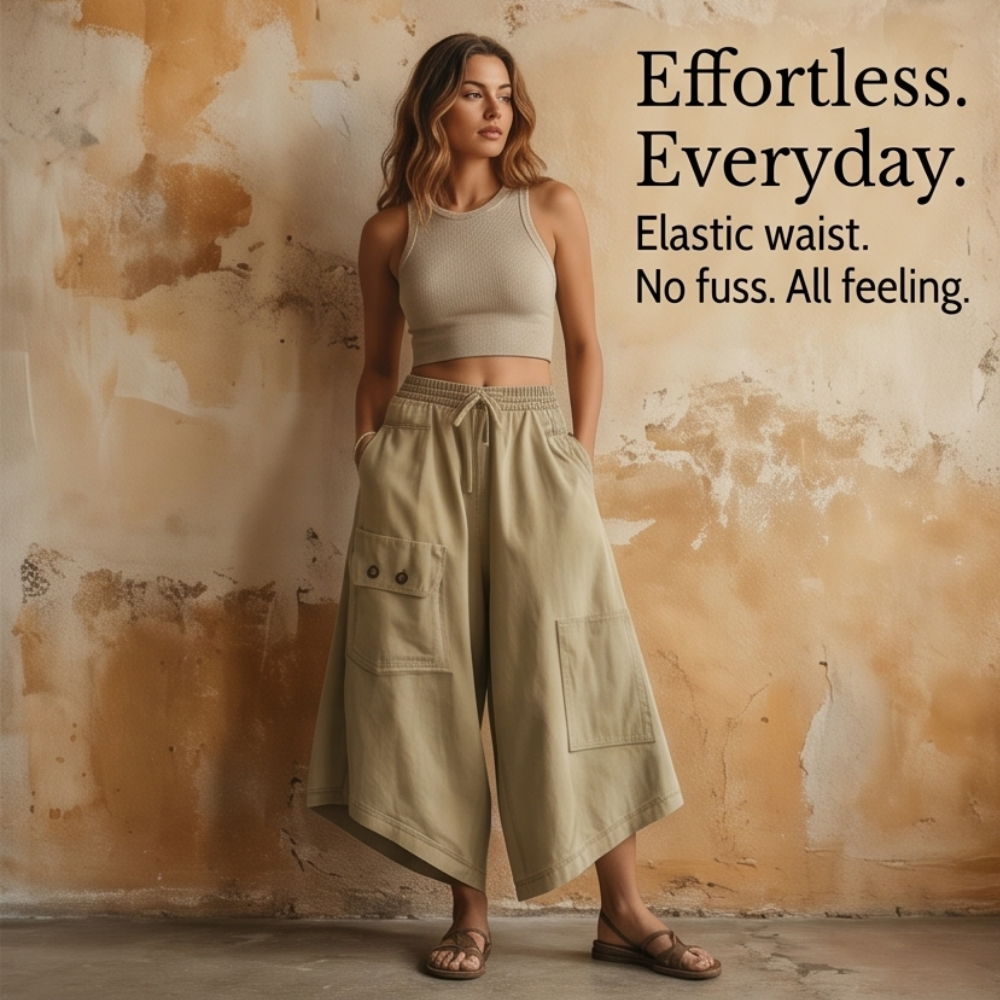Wearbella™ – Wide-Leg Cargo Culottes with Asymmetric Hem