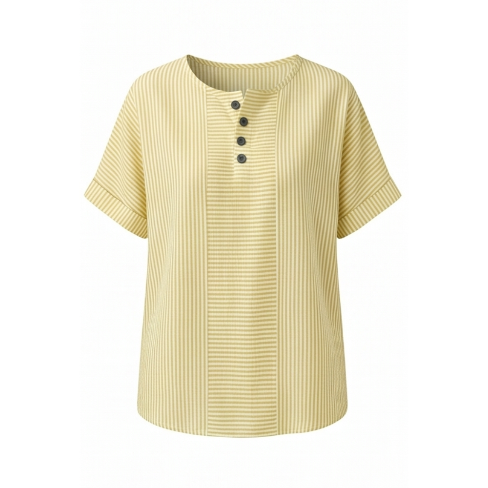 Lunavia™ – Striped Henley Top with Slimming Stripe Panel