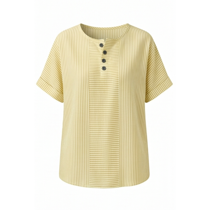 Lunavia™ – Striped Henley Top with Slimming Stripe Panel