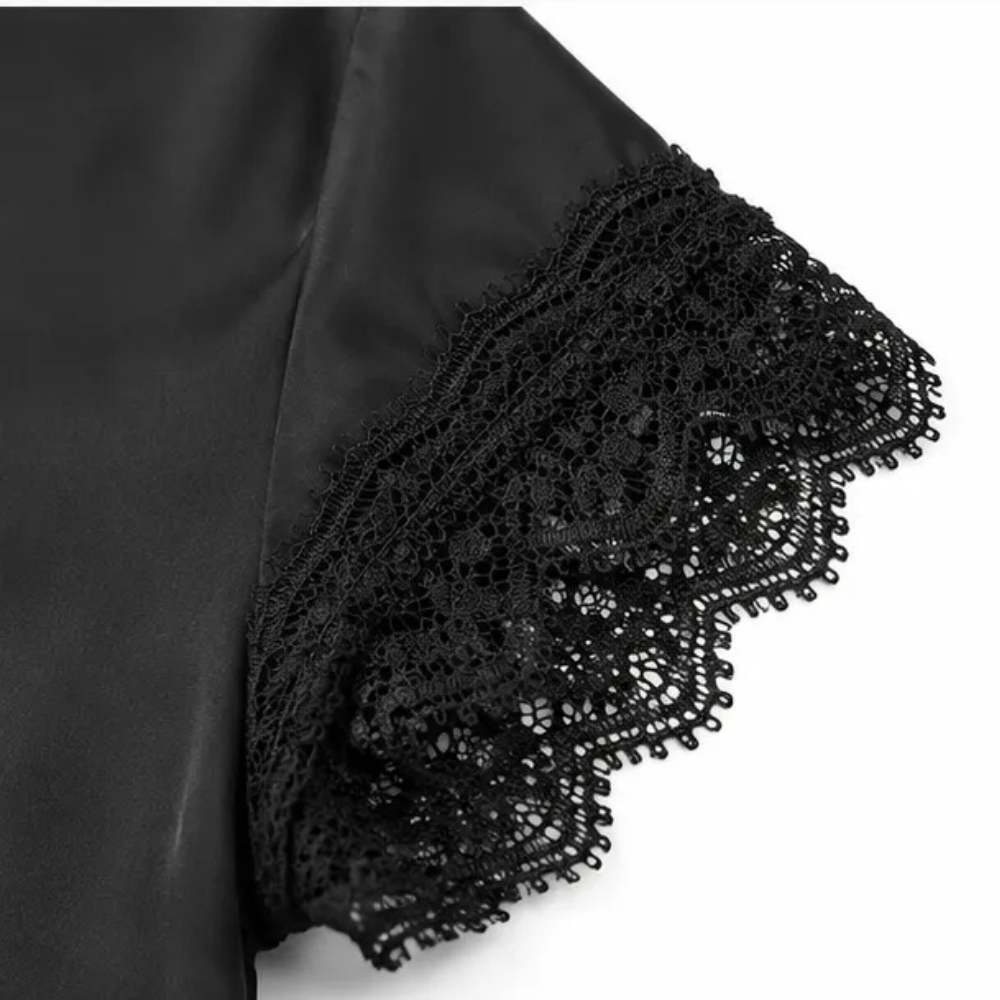 Lyselle – Satin Lace V-Neck Tie-Front Blouse for Women