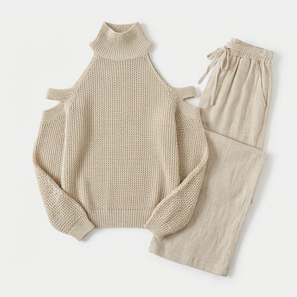 Alessia™ – Cold-Shoulder Knit & Wide-Leg Set