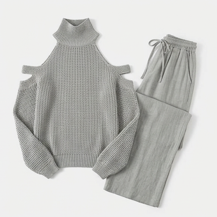 Alessia™ – Cold-Shoulder Knit & Wide-Leg Set