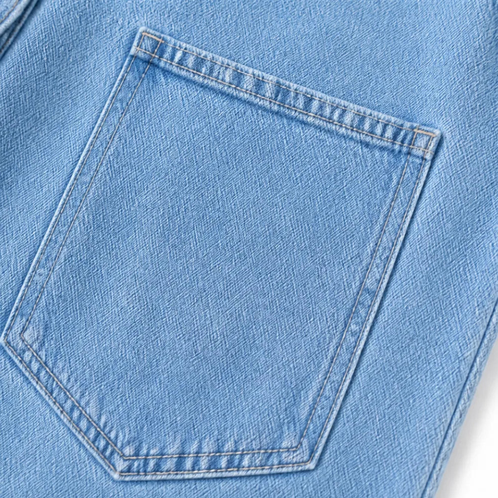 Lora – Vintage Denim Overalls with Button Front and Patch Pockets