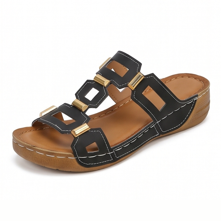 BellaArch™ Cushioned Wedge Sandals with Gold Strap Detail