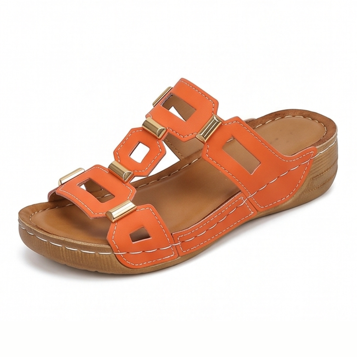 BellaArch™ Cushioned Wedge Sandals with Gold Strap Detail
