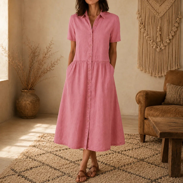 Everly – Shirt Dress with Pockets A-Line Midi Button Front