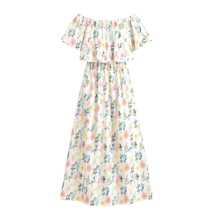 Florevia™ – Off-Shoulder Floral Maxi Dress with Hidden Pockets