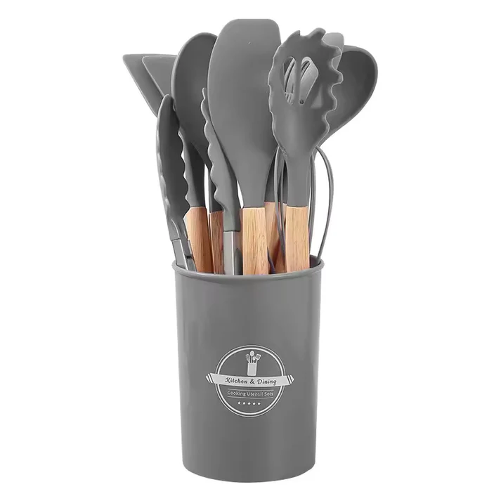 Culinara™ – 12 Piece Silicone Kitchen Set with Wooden Handles