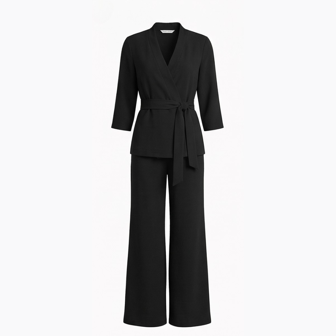 Ellara™ – Wrap Tie Blazer & Wide Leg Pants Set