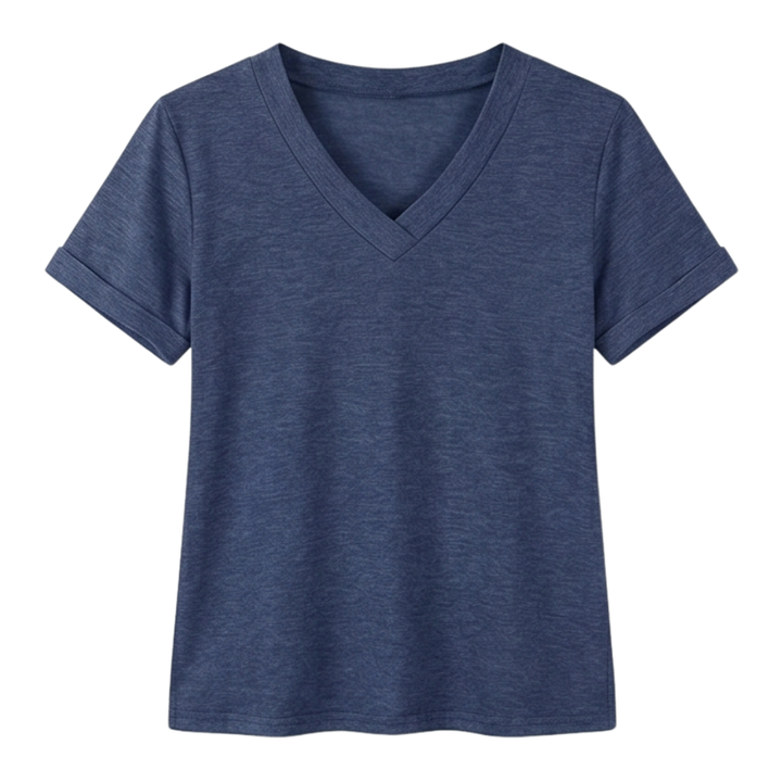 Lunavia™ – Soft V-Neck Tee with Rolled Cuffs