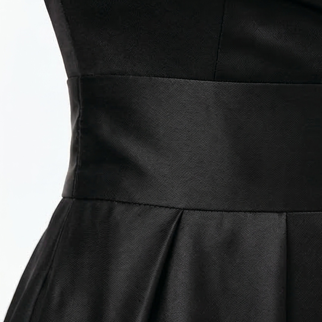 Vivessa™ – Vintage Satin Midi Dress with Draped Collar