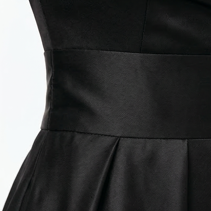 Vivessa™ – Vintage Satin Midi Dress with Draped Collar