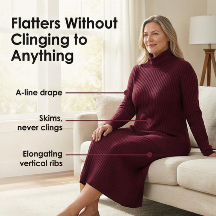 Velara™ - Relaxed Turtleneck Sweater Dress with Pockets