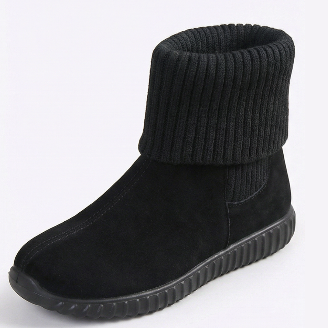 Cozella™ – Knit Cuff Suede Ankle Booties
