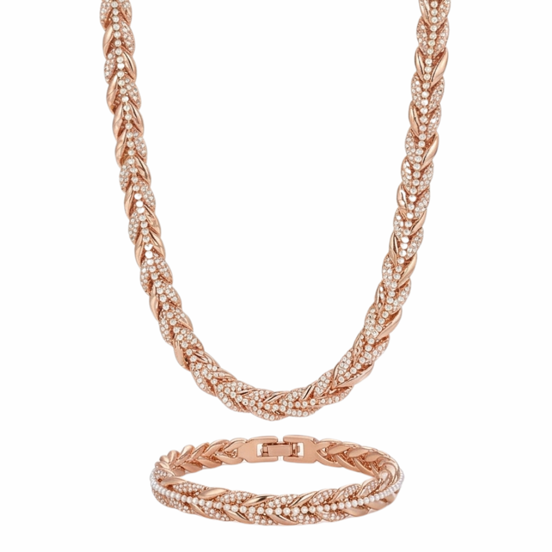 Lumara™ – Sparkling Leaf Link Necklace and Bracelet Set