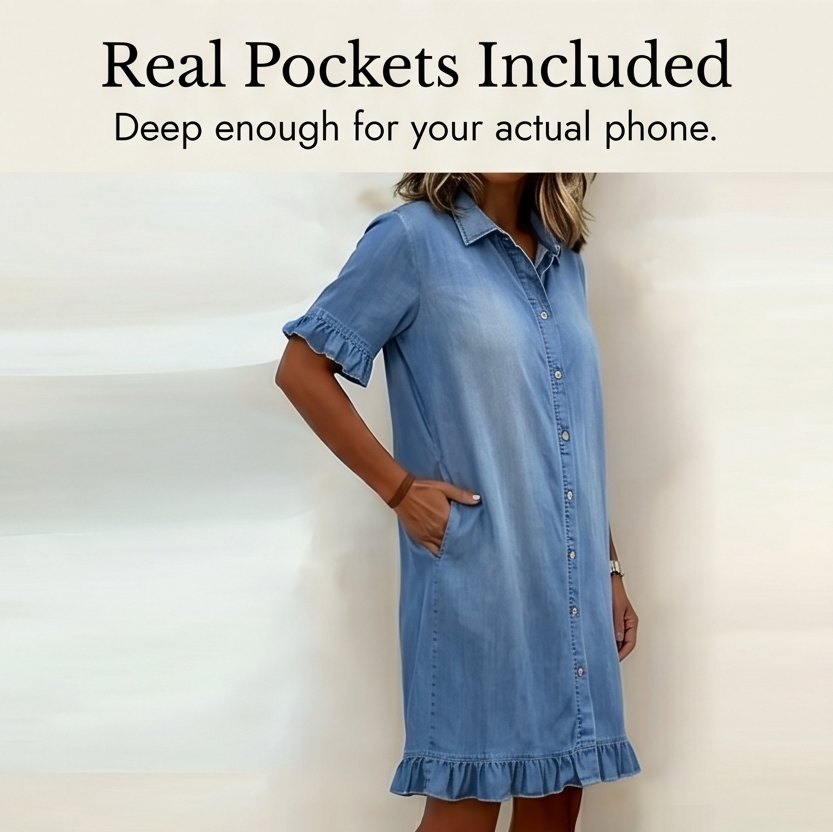 Aveline™ - Soft Shirt Dress with Ruffle Hem