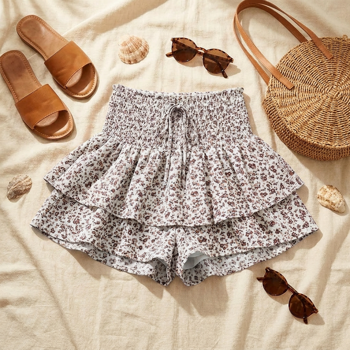 Florelle™ – High-Waist Floral Ruffle Skort