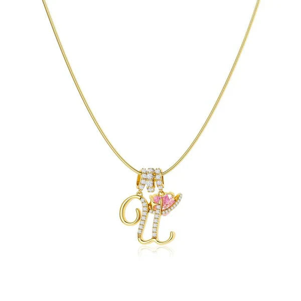LUMARA™ - 3-Layer Initial Necklace with Pink Heart Zircon