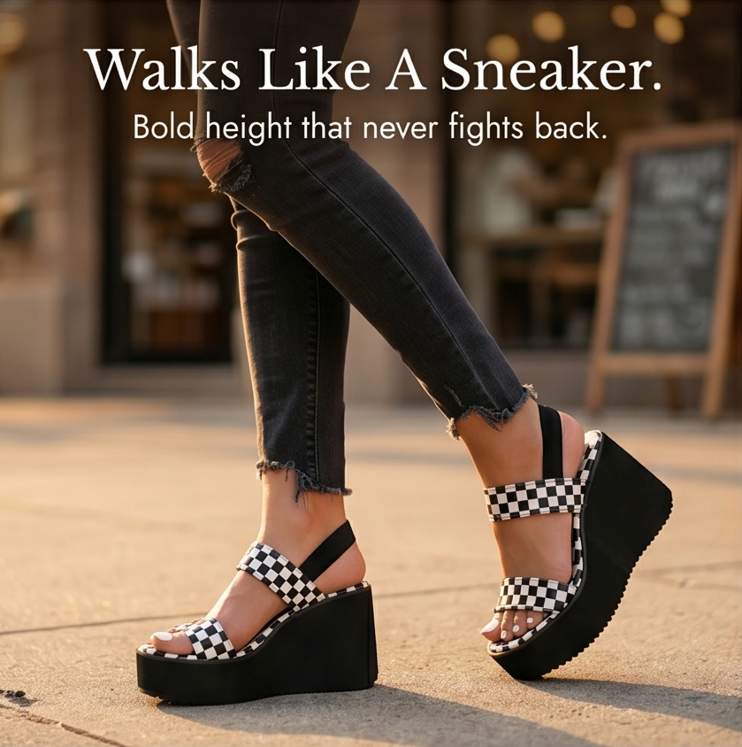 Livia™ Checkered Platform Wedge Sandals