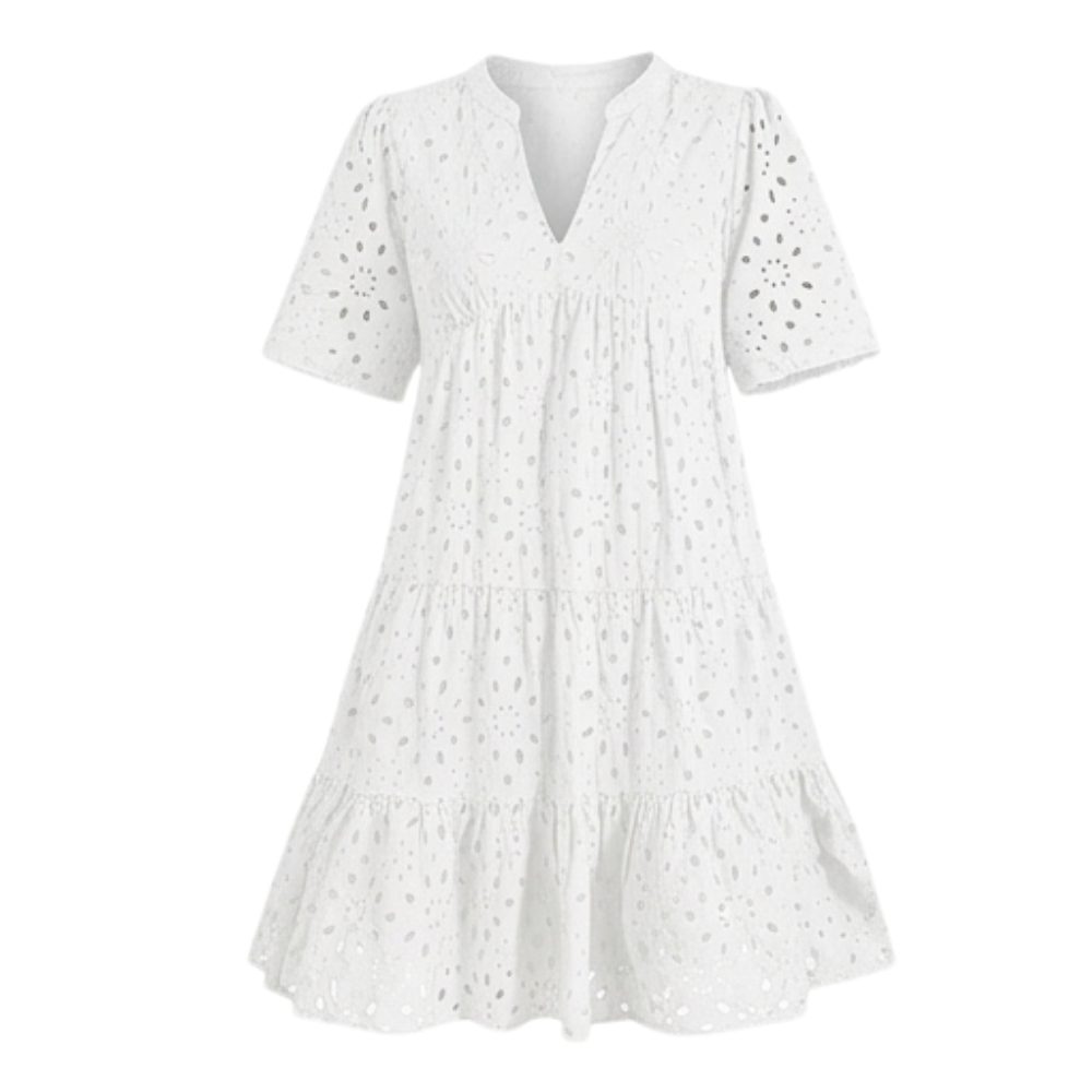 Wearbella™ – Flowy V-Neck Eyelet Dress for Curvy Fit