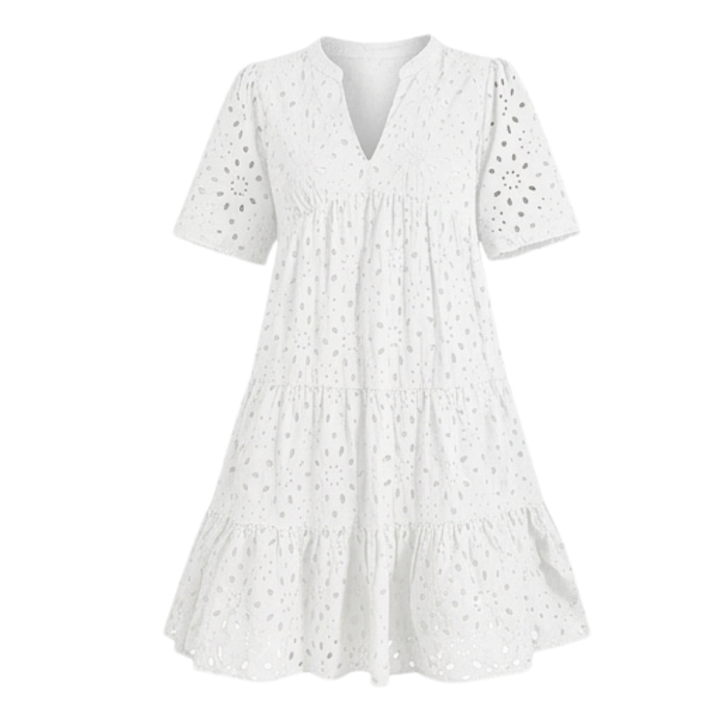 Wearbella™ – Flowy V-Neck Eyelet Dress for Curvy Fit