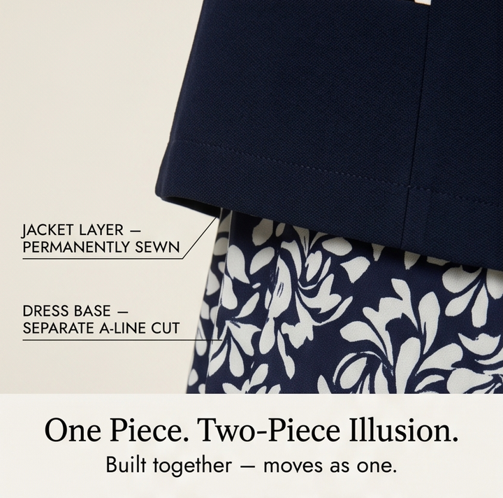 Maelyn™ Elegant Navy Floral Dress with Built-in Jacket