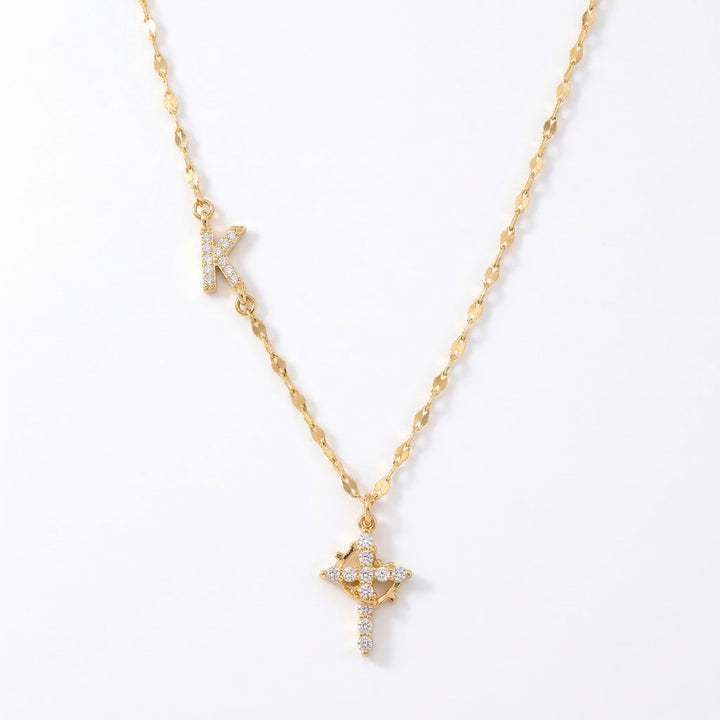 Aurela™ – Sparkling Initial Cross Necklace