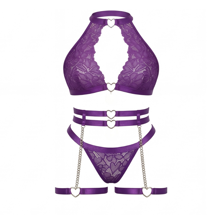 Adoré™ – Heart Chain Lace Garter Lingerie Set