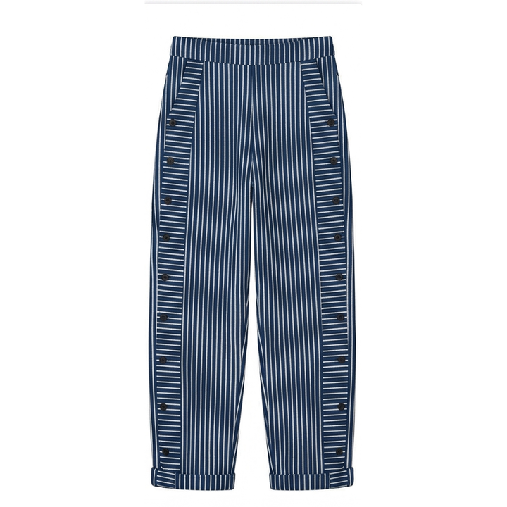 Coastlyn™ – Striped Cotton Pants with Button Trim