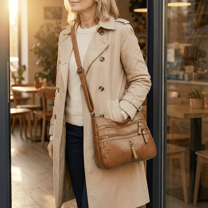 Caressa™ – Soft Leather Multi Pocket Crossbody Bag