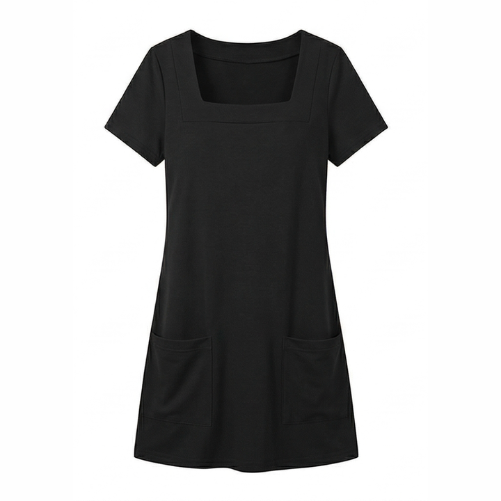 Daylyn™ – Square Neck Jersey Mini Dress with Pockets