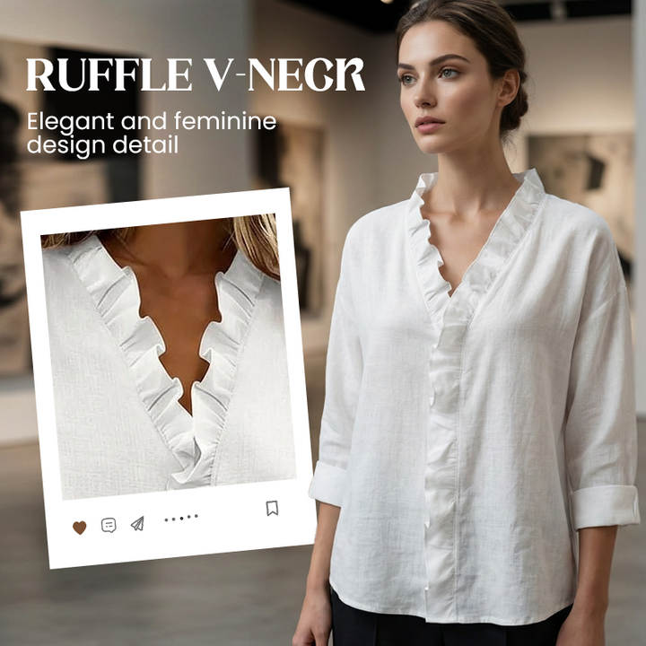 Roselle™ – Soft Ruffle V-Neck Long Sleeve Blouse