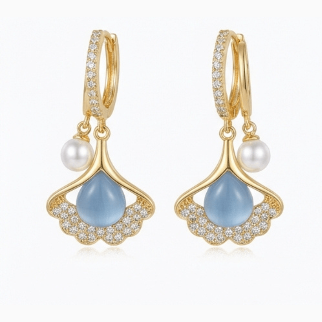 Ginara™ – Crystal Ginkgo Leaf Drop Earrings with Pearl
