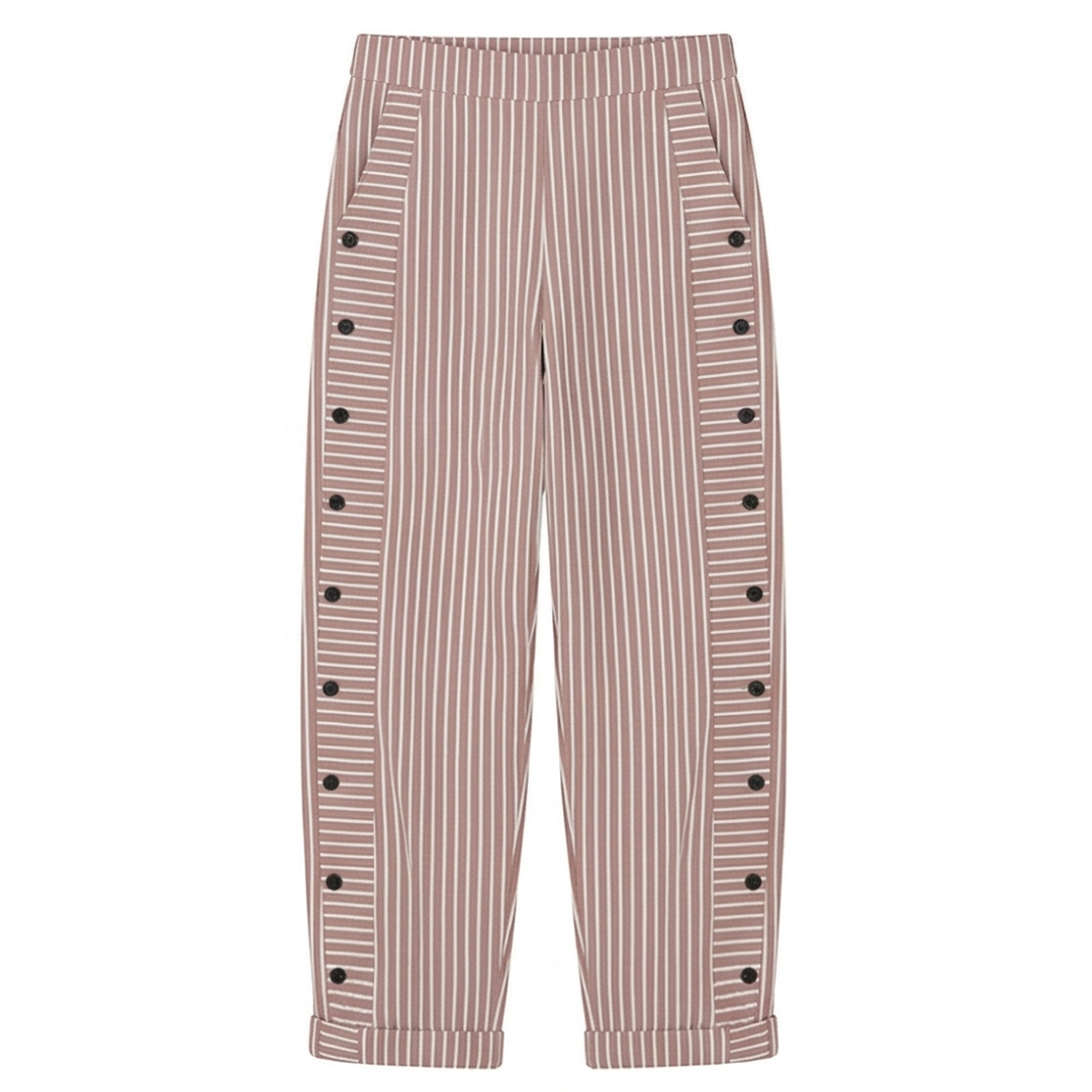 Coastlyn™ – Striped Cotton Pants with Button Trim