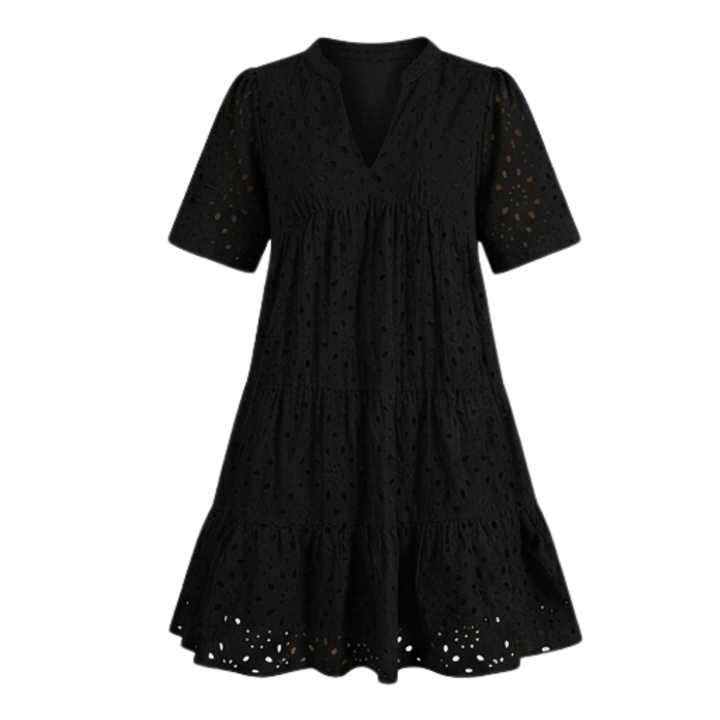 Wearbella™ – Flowy V-Neck Eyelet Dress for Curvy Fit