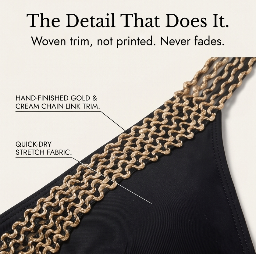 Soléra™ – Woven Chain-Trim High-Waist Bikini