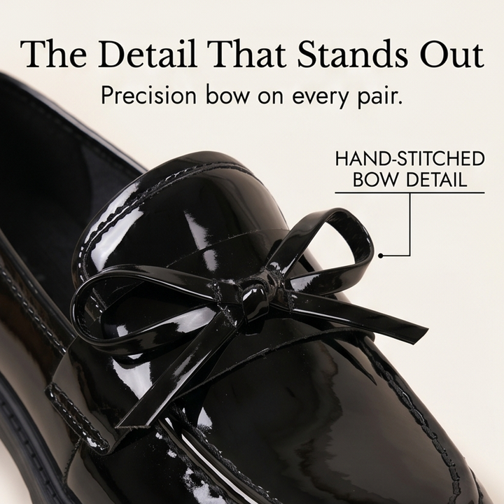 Bowella™ – Glossy Bow Loafers with Cushioned Platform