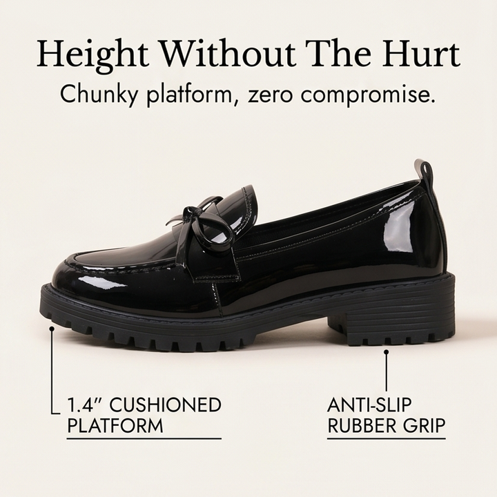 Bowella™ – Glossy Bow Loafers with Cushioned Platform