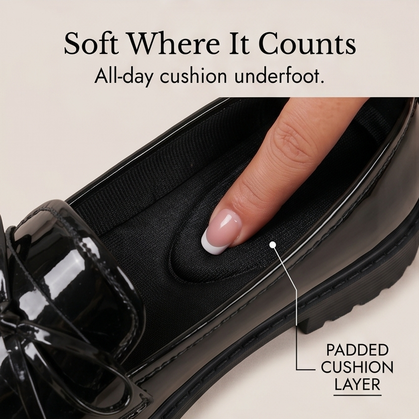 Bowella™ – Glossy Bow Loafers with Cushioned Platform