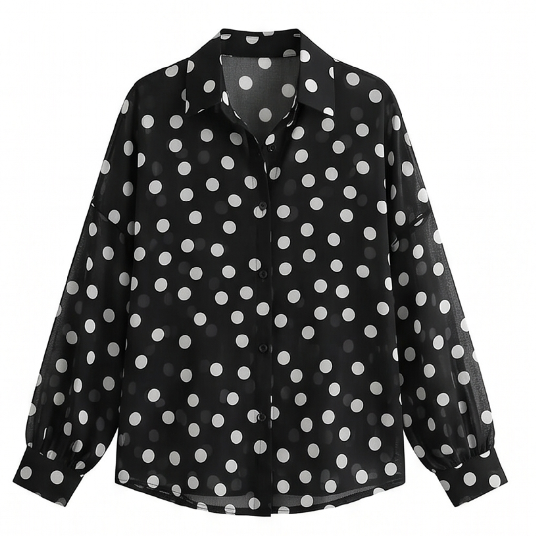 Maisova™ – Satin Polka Dot Button-Down Blouse