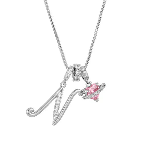 LUMARA™ - 3-Layer Initial Necklace with Pink Heart Zircon