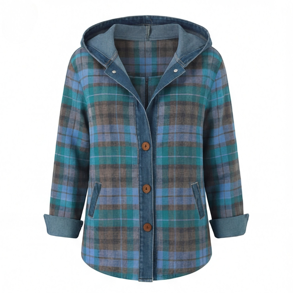 Weslyn™ - Contrast Denim Plaid Hooded Jacket