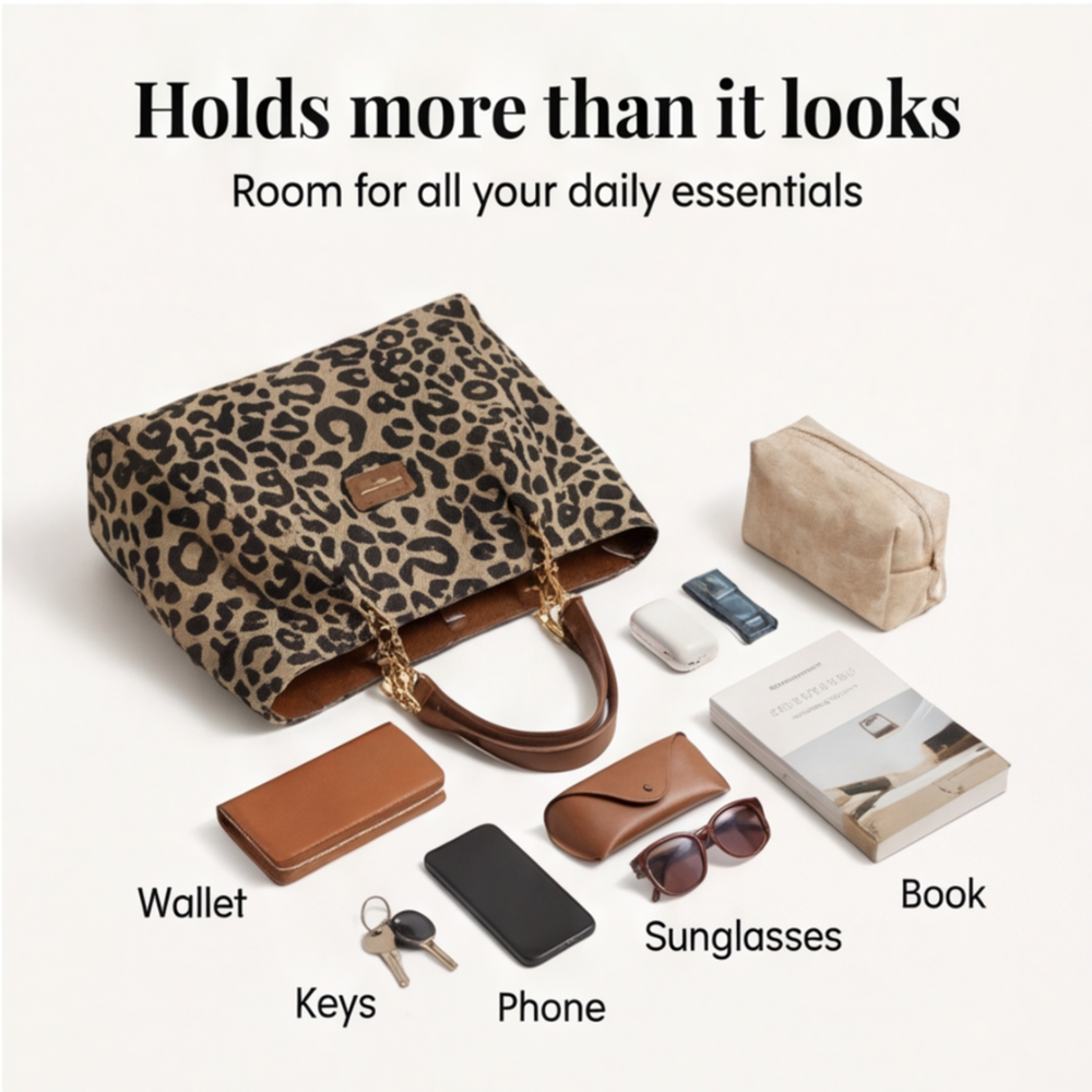 Lynxe™ – Leopard Print Tote with Chain Detail