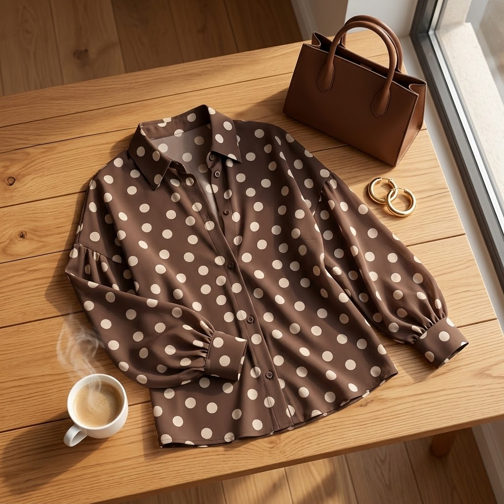 Maisova™ – Satin Polka Dot Button-Down Blouse